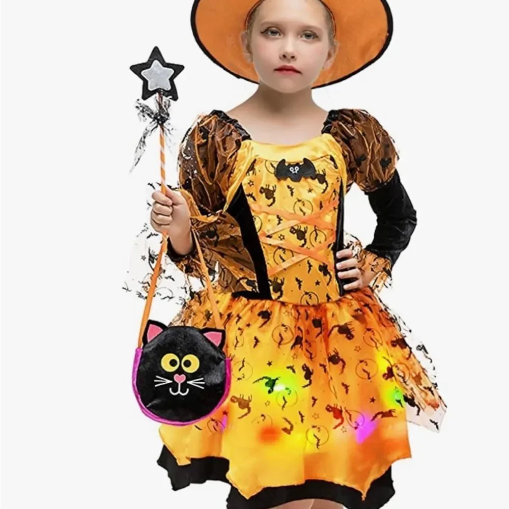 Orange & Black Girl Halloween Costume Size M